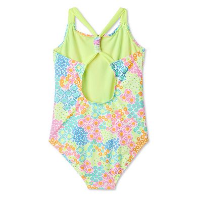 Girls 4-16 Breaking Waves Adaptive Scoop Back Bungee Detail One-Piece Swimsuit