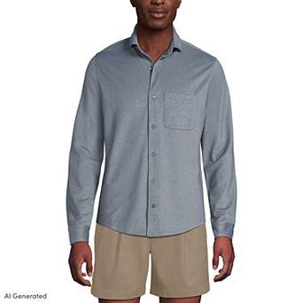 Men's Lands' End Long Sleeve Knit Travel Kit Oxford Shirt