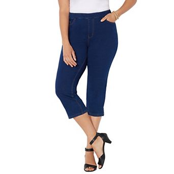 Catherines Women's Plus Size Petite The Knit Jean Capri (With Pockets)