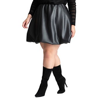 ELOQUII Women's Plus Size Faux Leather Bubble Hem Skirt