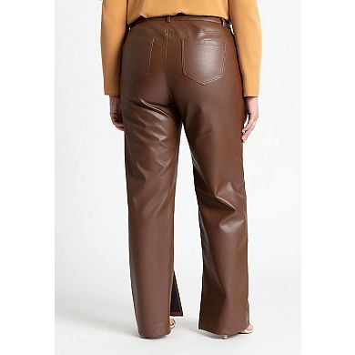 ELOQUII Women's Plus Size Slit Hem Faux Leather Pant