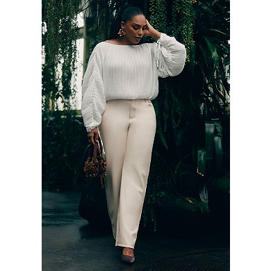 ELOQUII Women's Plus Size Slit Hem Faux Leather Pant