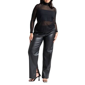 ELOQUII Women's Plus Size Slit Hem Faux Leather Pant