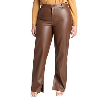 ELOQUII Women's Plus Size Slit Hem Faux Leather Pant