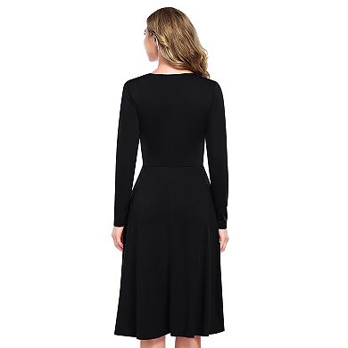 Women's V Neck Wrap Dresses Ruffle A-Line Tunic Party Mini Dress Long Sleeve