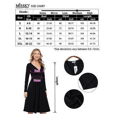 Women's V Neck Wrap Dresses Ruffle A-Line Tunic Party Mini Dress Long Sleeve