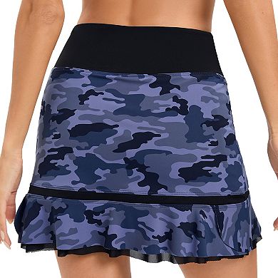 Tennis Skorts Pleated Ruffle Hem High Waisted Skirts with Pockets Women Golf Athletic