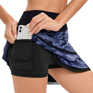 Tennis Skorts Pleated Ruffle Hem High Waisted Skirts with Pockets Women Golf Athletic