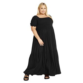Avenue Women's Plus Size Sophia Shirred Bodice Maxi Dress