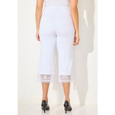 Catherines Women's Plus Size Ponte Knit Lace Capri