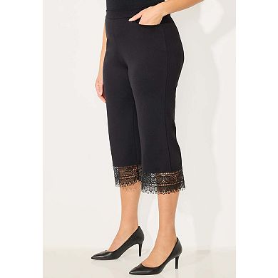 Catherines Women's Plus Size Ponte Knit Lace Capri