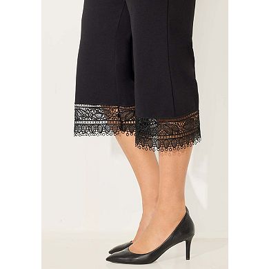 Catherines Women's Plus Size Ponte Knit Lace Capri
