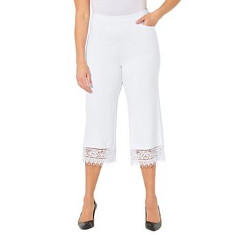 Catherines Women's Plus Size Ponte Knit Lace Capri