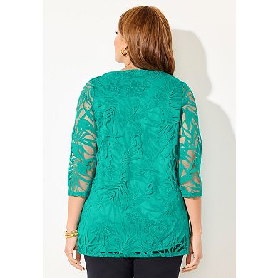 Catherines Women's Plus Size Jacquard Burnout Top