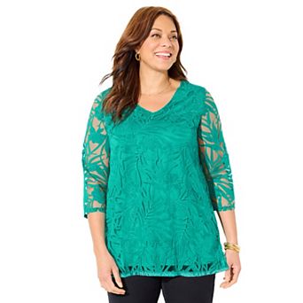 Catherines Women's Plus Size Jacquard Burnout Top