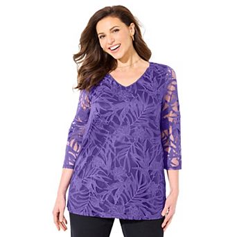 Catherines Women's Plus Size Jacquard Burnout Top