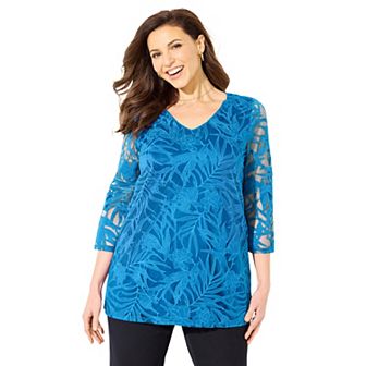Catherines Women's Plus Size Jacquard Burnout Top