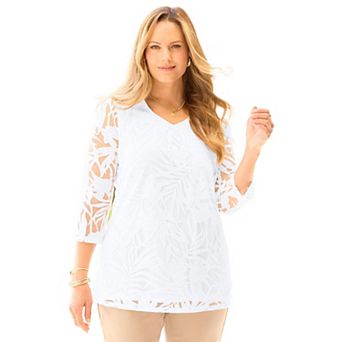 Catherines Women's Plus Size Jacquard Burnout Top