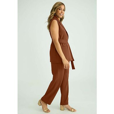 Jessica London Women's Plus Size Belted Crepe Vest Set