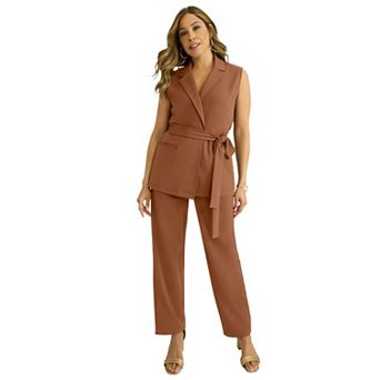 Jessica London Women's Plus Size Belted Crepe Vest Set
