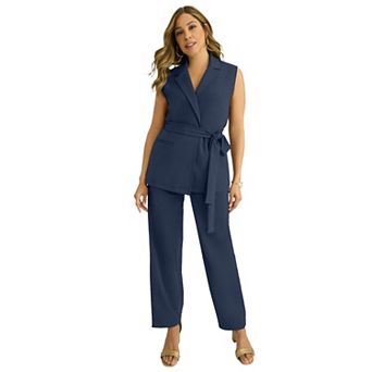 Jessica London Women's Plus Size Belted Crepe Vest Set