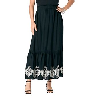 Roaman's Women's Plus Size Plus Size Lace-Trim Pull-On Skirt