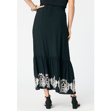 Roaman's Women's Plus Size Plus Size Lace-Trim Pull-On Skirt