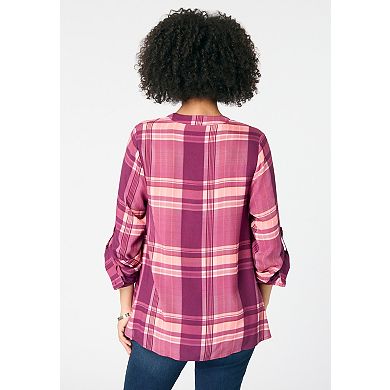 Roaman's Women's Plus Size Plaid Henley Tunic