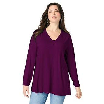 Roaman's Women's Plus Size Knit V-Neck Tunic