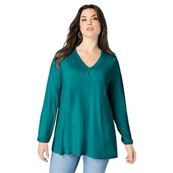 Roaman's Women's Plus Size Knit V-Neck Tunic