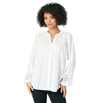 Roaman's Women's Plus Size Lace-Trim Blouse