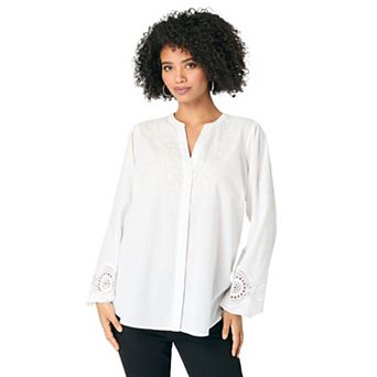 Roaman's Women's Plus Size Lace-Trim Blouse
