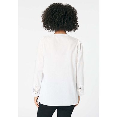 Roaman's Women's Plus Size Lace-Trim Blouse