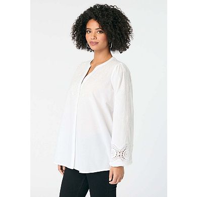 Roaman's Women's Plus Size Lace-Trim Blouse