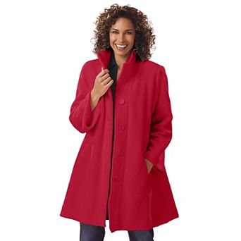 Woman Within Plus Size Fleece Swing Funnel-Neck Coat