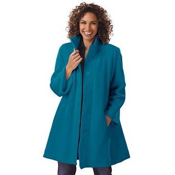 Woman Within Plus Size Fleece Swing Funnel-Neck Coat