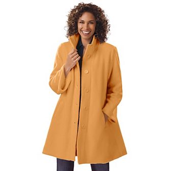Woman Within Plus Size Fleece Swing Funnel-Neck Coat