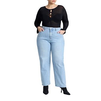 ELOQUII Women's Plus Size Embroidered Naomi Straight Leg Jean