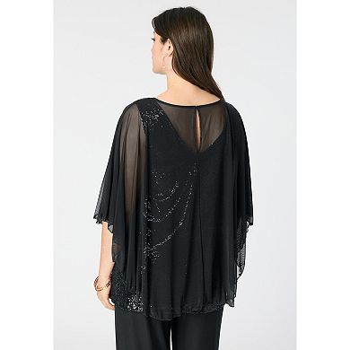 Roaman's Women's Plus Size Georgette Mesh Overlay Top