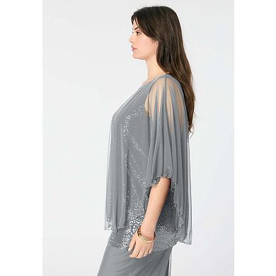 Roaman's Women's Plus Size Georgette Mesh Overlay Top
