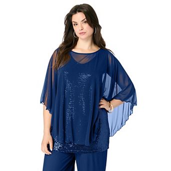 Roaman's Women's Plus Size Georgette Mesh Overlay Top