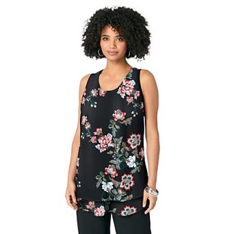 Roaman's Women's Plus Size Double-Layer Georgette Tank Top
