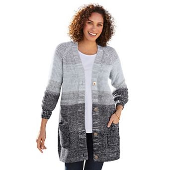 Woman Within Plus Size Ombre Shaker Cardigan Sweater
