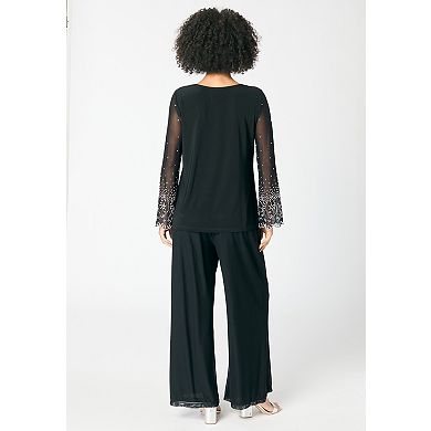 Roaman's Women's Plus Size Mesh Overlay Embellished Top