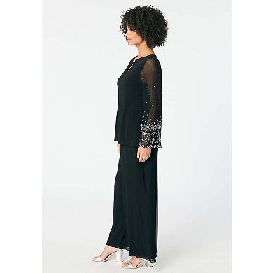 Roaman's Women's Plus Size Mesh Overlay Embellished Top
