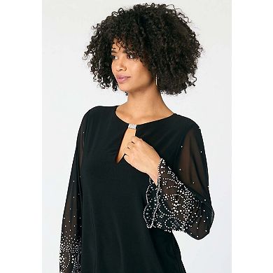 Roaman's Women's Plus Size Mesh Overlay Embellished Top