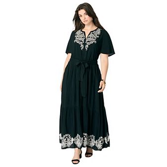 Roaman's Women's Plus Size Embroidered Maxi Dress