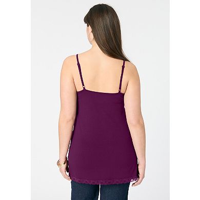Roaman's Women's Plus Size Lace Trim Knit Cami With Adjustable Straps