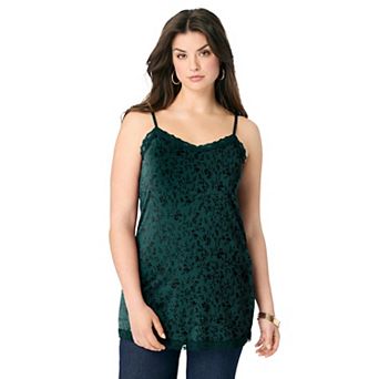 Roaman's Women's Plus Size Lace Trim Knit Cami With Adjustable Straps