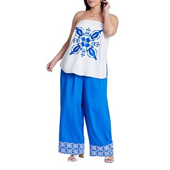 ELOQUII Women's Plus Size Embroidered Hem Pull On Pant
